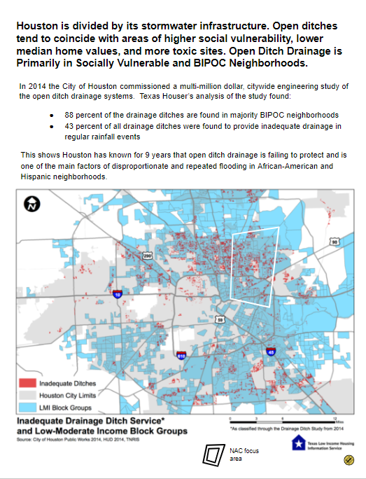 #DrainageJustice is a key part of racial justice in Houston, but 88% of all open ditches are in BIPOC communities. Separate can never be equal. <a href="/HoustonTX/">City of Houston</a> can address this long running injustice in the #FY24 budget. Increase LDP by $20mil. @TarshaJackson we are behind you!