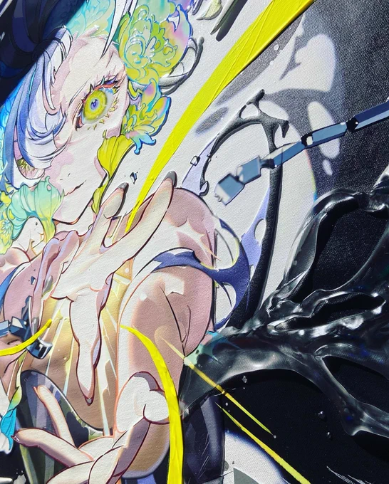 #EYE_YONEYAMAI 観に行きました! 今回もイラストを展示作品としての魅力を引き出すのが上手すぎるしダイナミックな線を間近で見れてとても楽しかったです…モニターとアクリルのアニメーション作品もどれもかっこよかったです