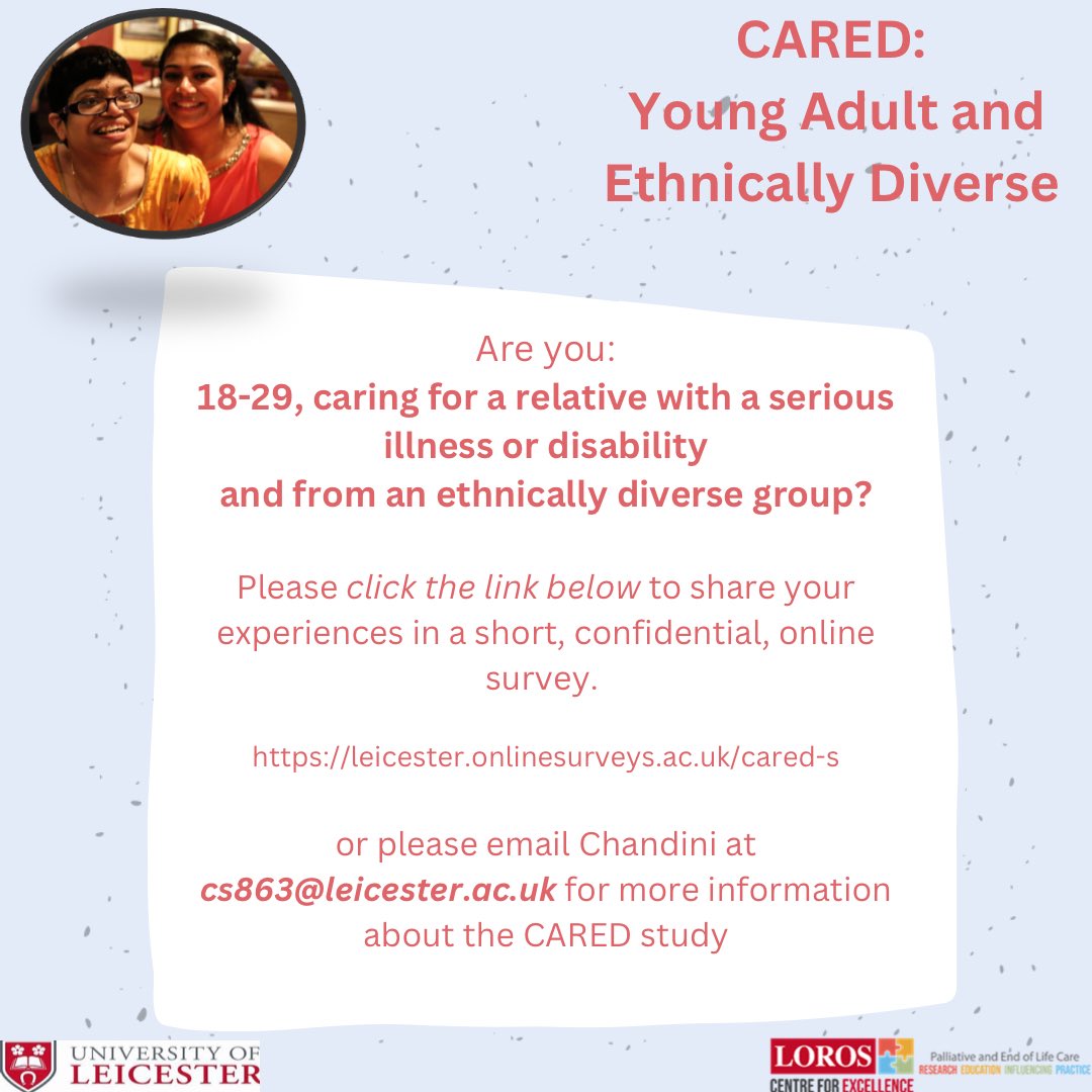 Hi everyone! The CARED survey is live! Our research aims to improve the mental well-being of young people from diverse cultures who help to look after a relative/friend who is unwell or disabled. If you are 18-29, in the UK and not white British, please fill in the survey/share!