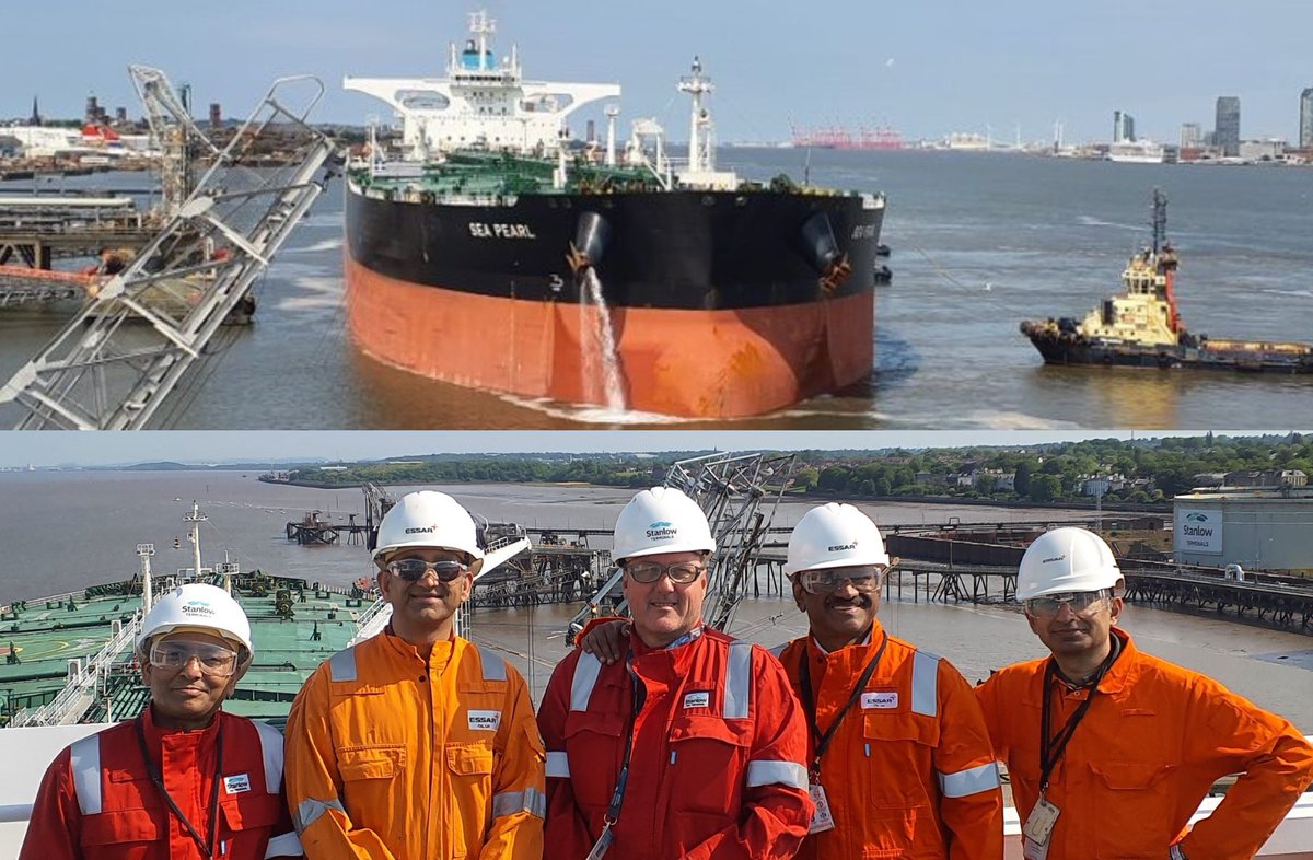 EETFuels's tweet photo. Yesterday was a historic day for us. A #vlcc arrival for the first time in nearly a decade. The vessel Sea Pearl docked safely and is unloading WTI crude. Thanks to the Marine team of STL/Operations team of the refinery and IST/Shipping and EPS teams for making this work. #essar https://t.co/vN4jc9g2TB