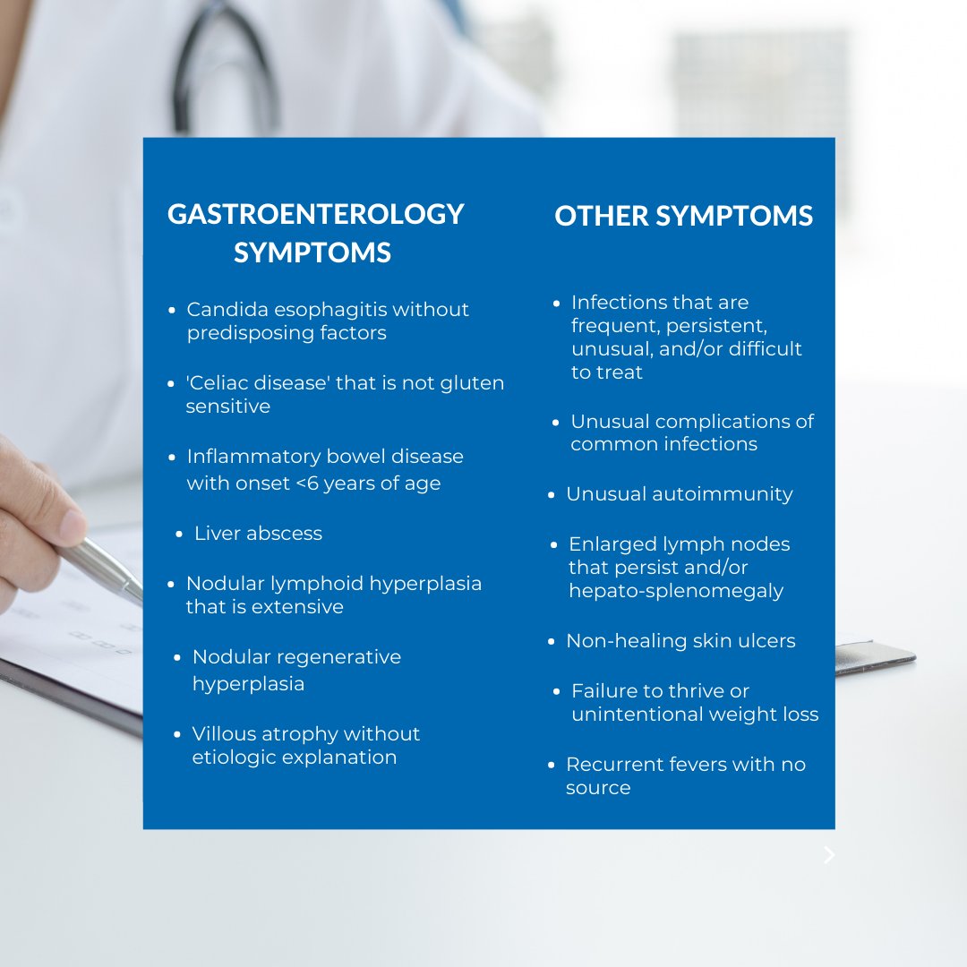 Every month we'll share symptoms of #primaryimmunodeficiency (PI) by specialty. Our clinician education programs provide medical professionals with the latest info regarding PI. Let's shorten time to diagnoses and ensure folks with PI receive proper treatment! #gastroenterology