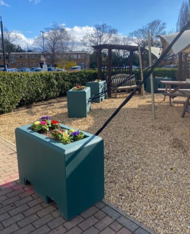 Polysafe_ltd's tweet image. Another happy client! Our 1m concrete planters were painted to company colour, and being used as ballast for a stretch tent for outside dining! #alfresco #summertime #outsidedining