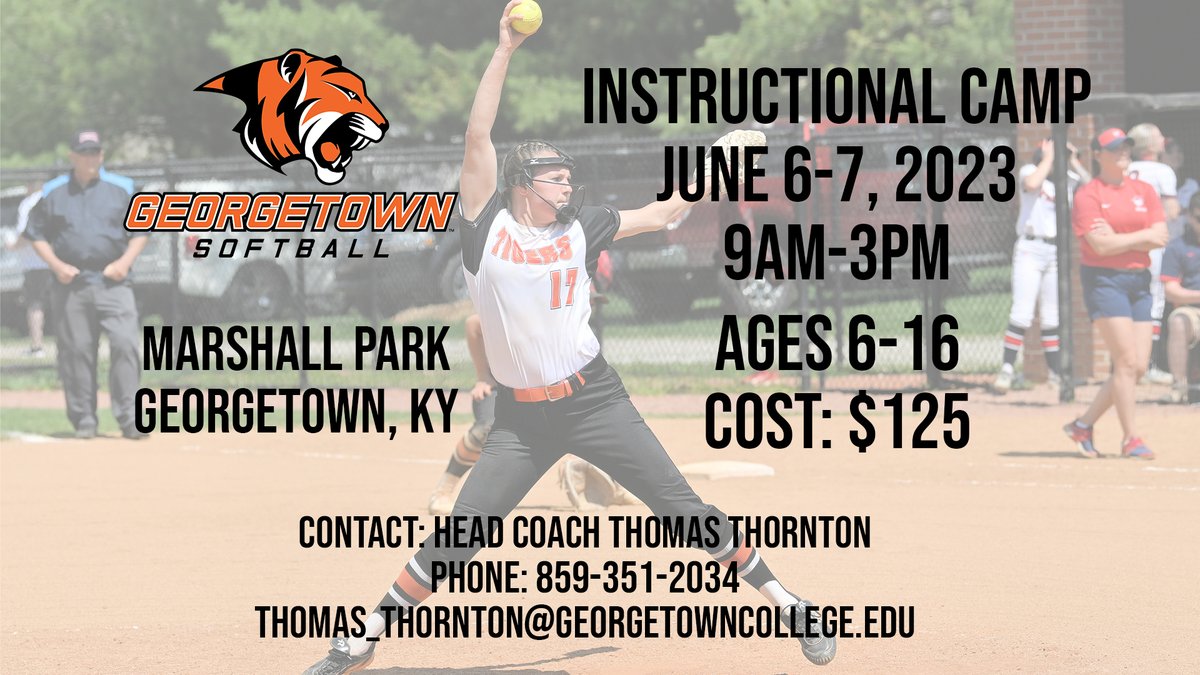 GC Athletics - #TigerPride (@gcathletics) on Twitter photo Georgetown Softball's upcoming Instructional Camp will run on June 6-7 from 9:00am-3:00pm. Contact <a href="/GC_CoachT/">Thomas Thornton</a> to get signed up! #TigerPride Georgetown Softball's upcoming Instructional Camp will run on June 6-7 from 9:00am-3:00pm. Contact <a href="/GC_CoachT/">Thomas Thornton</a> to get signed up! #TigerPride