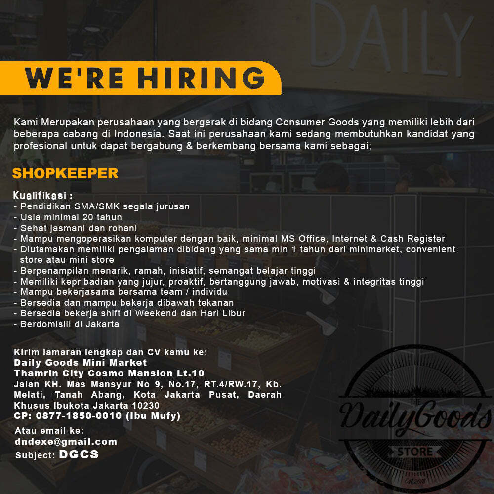 The DND EXE™ (@dndexecution) on Twitter photo Gabung bersama Daily Goods sebagai Shopkeeper! <a href="/lokerjakarta/">Loker Jakarta</a> #lokerjakarta #lokerjabodetabek <a href="/infolokerjkt/">loker jakarta</a> #infolokerjkt Gabung bersama Daily Goods sebagai Shopkeeper! <a href="/lokerjakarta/">Loker Jakarta</a> #lokerjakarta #lokerjabodetabek <a href="/infolokerjkt/">loker jakarta</a> #infolokerjkt
