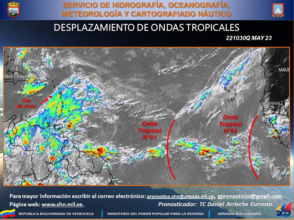 ONDA TROPICAL N°Ø1, SE LOCALIZA EN POSICIÓN GEOGRÁFICA LATITUD 12°ØØ’ N, LONGITUD Ø37°3Ø’ W, ACTUALMENTE PRESENTA MOVIMIENTO AL 27Ø° (W), VELOCIDAD DE 1Ø A 15 NUDOS, APROXIMADAMENTE A 1445 MN AL Ø86° (E) DEL GOLFO DE PARIA Y A 156Ø MN AL Ø98° (E) DE ISLA DE AVES (BCNASBO).