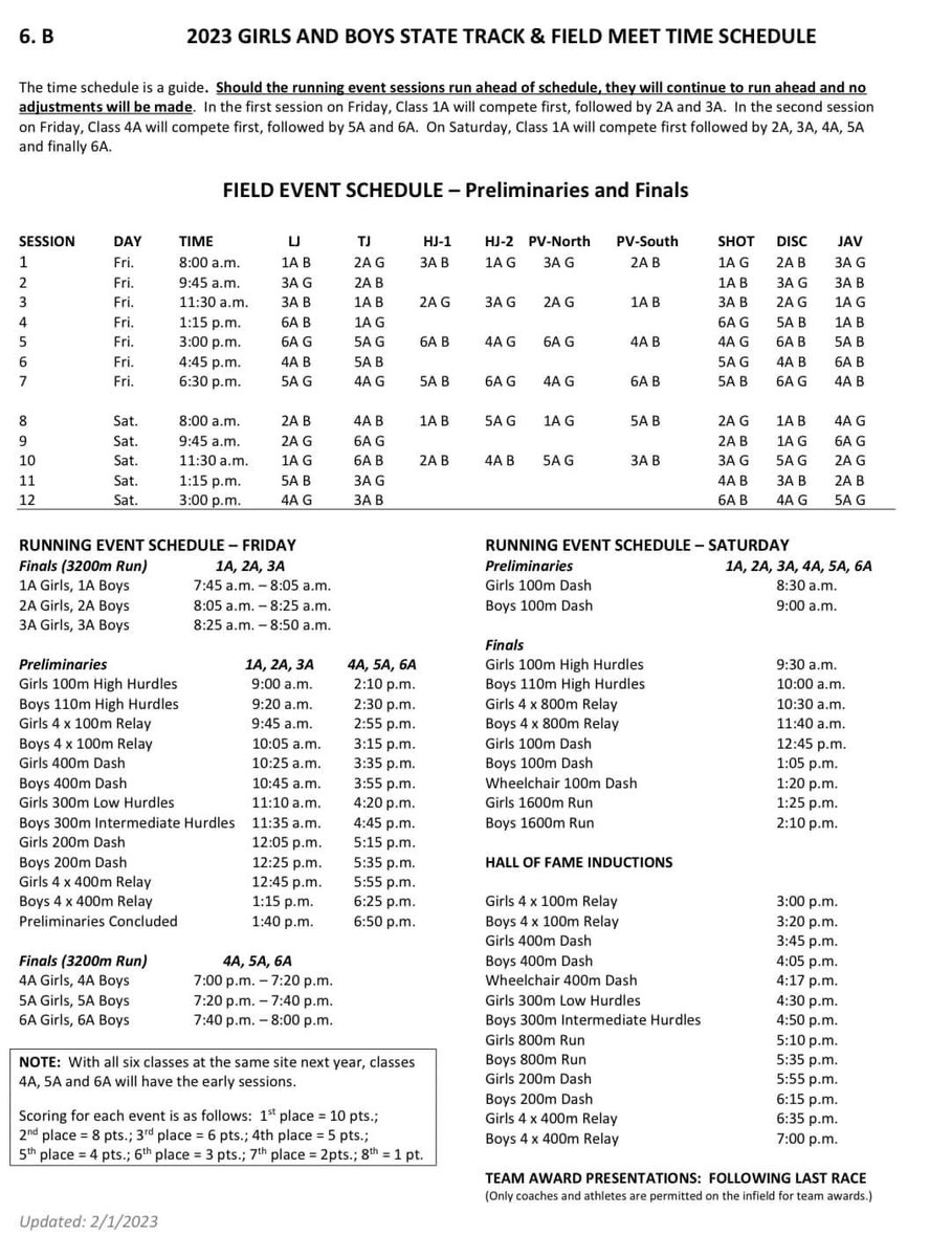 State Track Schedule