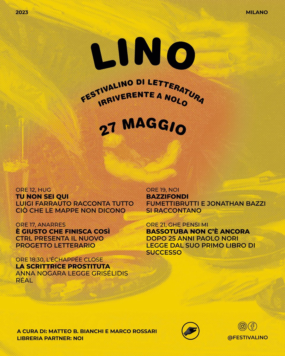 Seconda giornata! <a href="/centochilometri/">Luigi Farrauto</a> ti spiega il mondo! Il nuovo <a href="/CTRL_magazine/">CTRL Magazine</a>! Scrittrici prostitute! <a href="/jonathanbazzi/">Jonathan Bazzi</a> e <a href="/josignorelli_/">Fumettibrutti</a> dicono cose! <a href="/paolonori/">paolonori</a> di nuovo con Bassotuba!