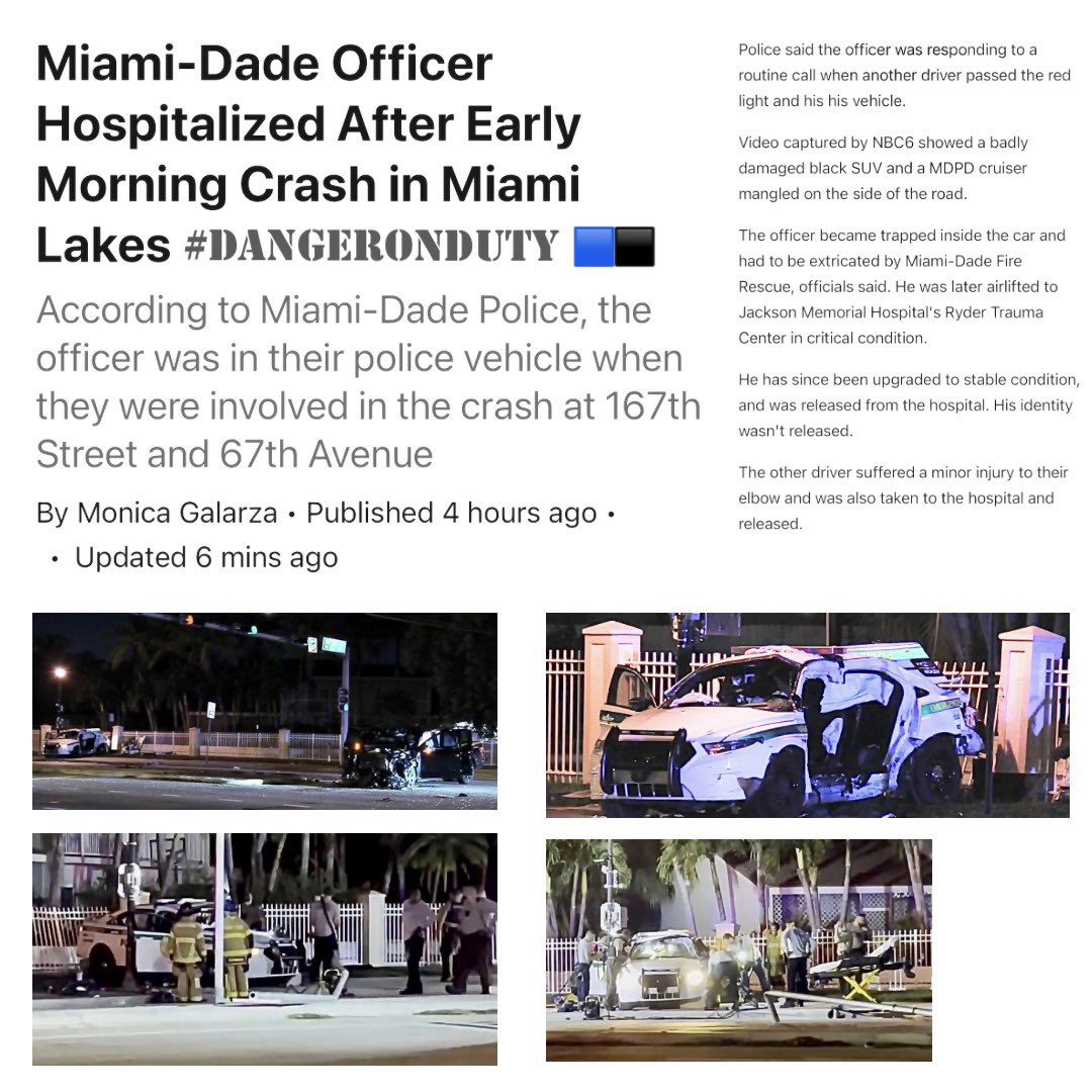 #DANGERONDUTY 🟦⬛️ #CRASHED #CRASHES #MIAMIDADEPOLICEDEPARTMENT #MIAMIDADEPOLICE #MDPD #ALEXFORNET #SHERIFF2024 #NEWSHERIFFINTOWN nbcmiami.com/news/local/mia… #TRAFFICPOLICE #FHP #MAYOR #COMMISIONER #OURCOUNTY #OURCOUNTYMIAMIDADE #305MIAMI #MIAMI305 #DADECOUNTY305 #CITYOFMIAMI #CRASH