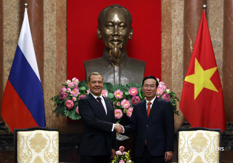 Russia's Dmitry Medvedev attends a meeting with Vietnam's President Vo Van Thuong in Hanoi, Vietnam, May 22, 2023.