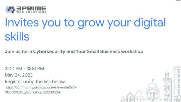 3PRIME's tweet photo. Spread the word! On Wednesday, May 24th, we’ll be hosting a free #GrowWithGoogle virtual workshop about cybersecurity and your small business! 

Register for the webinar at the link→ https://t.co/CuvxGZQiLo https://t.co/LZ7ekg0Jra