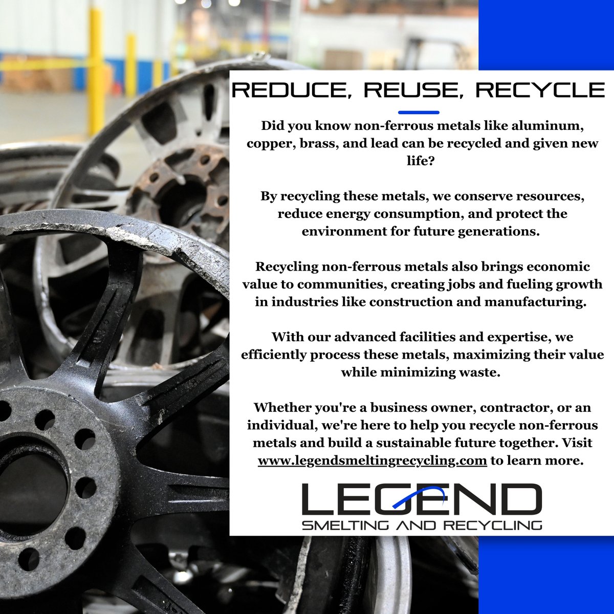 Unlock the Value of Non-Ferrous Metals at Legend Smelting and Recycling! ♻️
#NonFerrousMetals #RecycleAndReclaim #EnvironmentalResponsibility #SustainableFuture #ReduceReuseRecycle #MetalRecycling #GreenInitiative #EconomicValue #ResourceConservation #LegendSmeltingRecycling