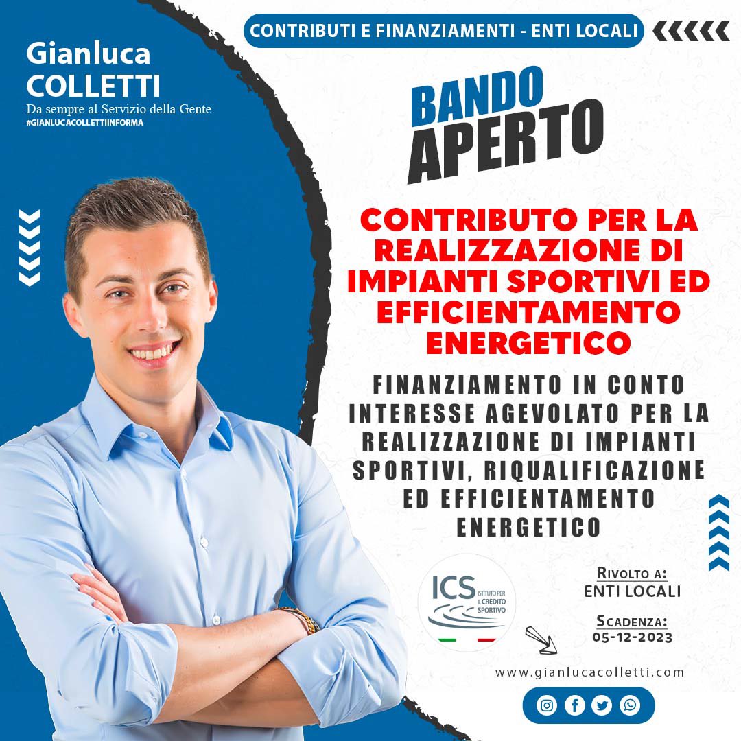 #ISTITUTO PER IL #CREDITO #SPORTIVO - #Contributo per la realizzazione di #impiantisportivi ed #efficientamentoenergetico. Scadenza: 05.12.23 #gianlucacollettiinforma
👉🏻 gianlucacolletti.com/galleriagianlu…