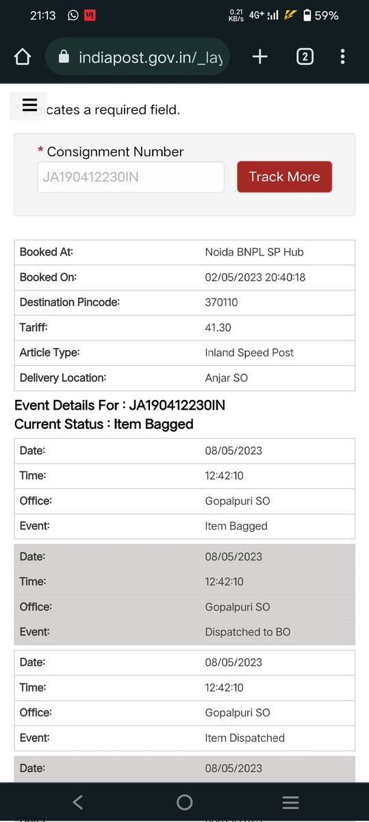 __lone__wolf_'s tweet photo. @IndiaPostOffice 
02/05/2023 dispatch hua hai abhi take courier nhi mila hai aaj 22/05/2023 hai https://t.co/5fqSeFoc07