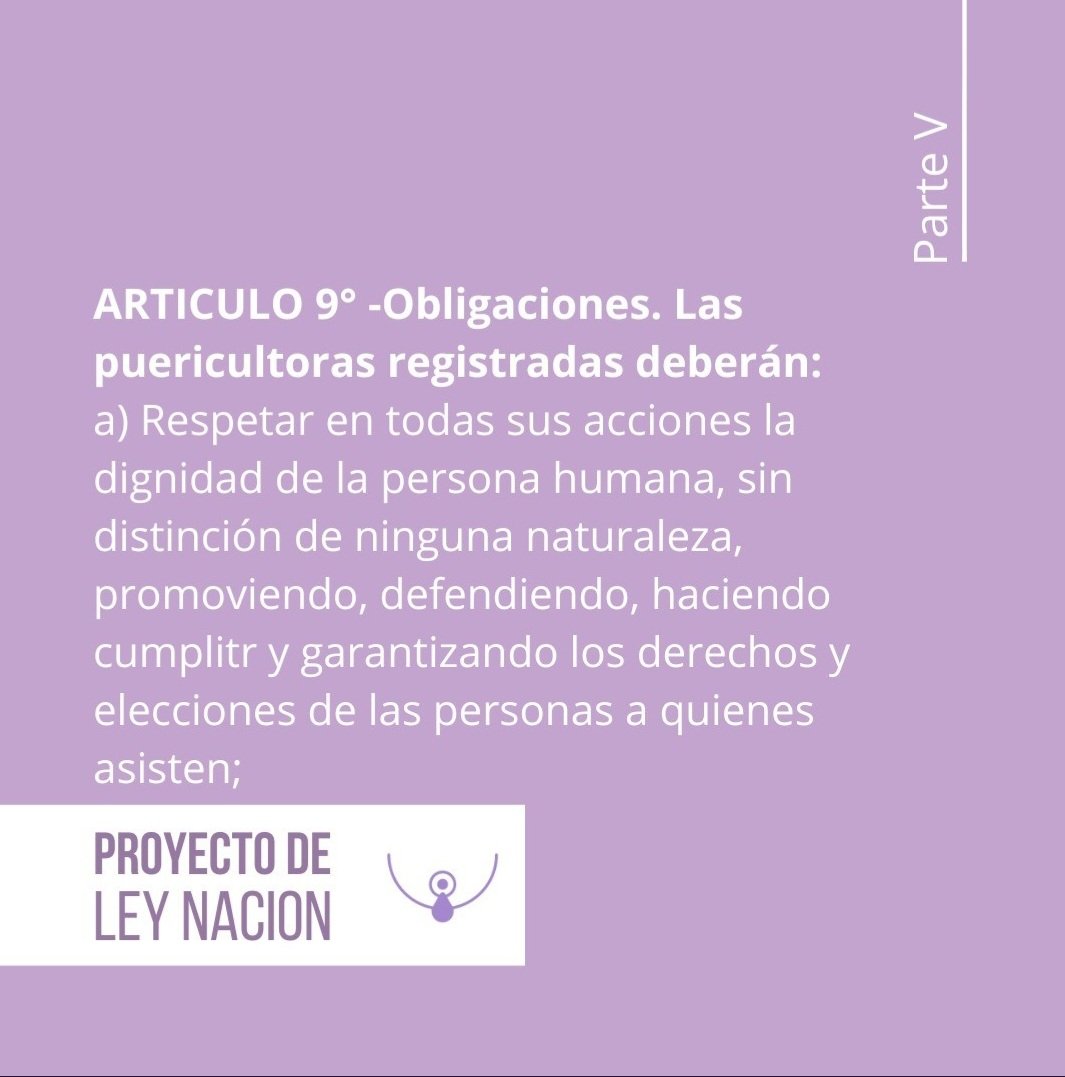 LeyDePuerisYa's tweet photo. A través del Artículo 9, del #ProyectoDeLeyNación, apuntamos a las obligaciones que toda puericultora debe asumir al estar registrada.

Si la #Lactancia es un #Derecho, las #Puericultoras debemos tener #Ley. ✊🏼

#LeyDePuericultorasYa 
#MinisterioDeSalud https://t.co/0icuw1x8eC