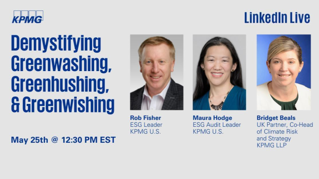 Greenwashing, greenhushing, greenwishing – what do these words mean? And how can organizations devise a sustainability strategy that avoids these practices? Tune in for a must-listen LinkedIn Live with KPMG ESG Leaders. bit.ly/3OvmYPq
