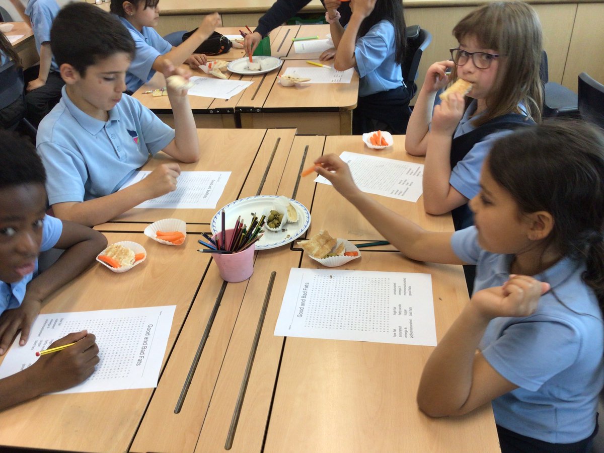 mbpsyear3's tweet image. Yummy, yummy! Today we talked ‘bad’ fats (saturated) and ‘good’ fats (unsaturated) in Science. Then we ate some (of the good types!) - olives, hummous, dark chocolate, pumpkin seeds. @MBPSHead @LDBSLAT @TeamThree11 #mbpsscience