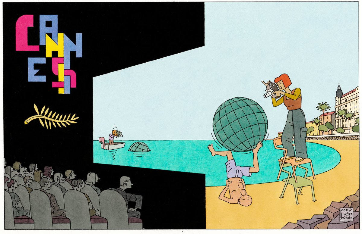 mubi's tweet photo. Featuring an insider’s guide to the festival, a crossword, comic, and an illustration by Joost Swarte, our limited-edition Notebook Cannes Special is still available via the #Cannes2023 @Quinzaine.

If you’re not at the festival this year, retweet for your chance to win a copy! https://t.co/odCBnqQkJ2