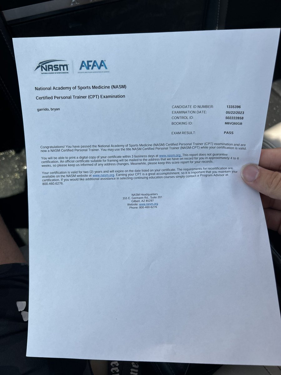 Today i passed my Certification to become a Personal Trainer at 18 years old! Thank you God!