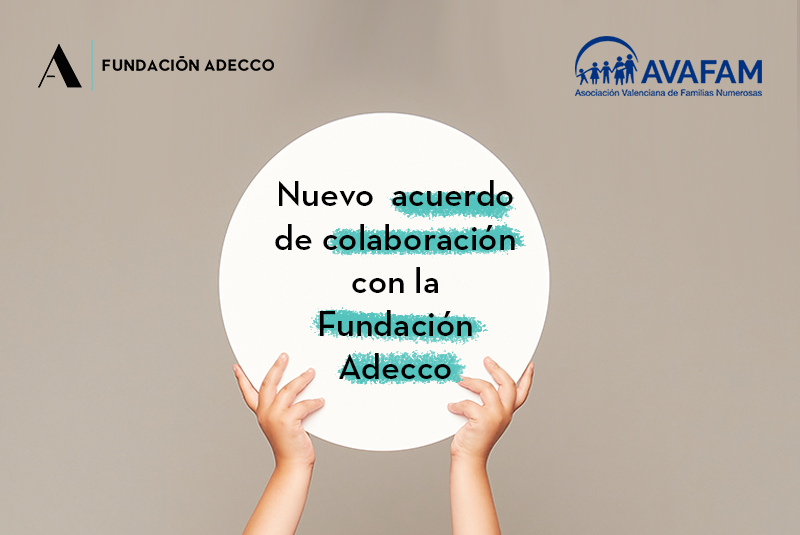 AVAFAM's tweet image. En Avafam hemos firmado un acuerdo de colaboración con la @adecco_fundac 

Para más información: avafam.org/avafam-y-funda…

#FormacionYEmpleo #FamiliasNumerosas #CarreraProfesional #EncuentraTrabajo #Ayudas #Colaboradores #Empleo