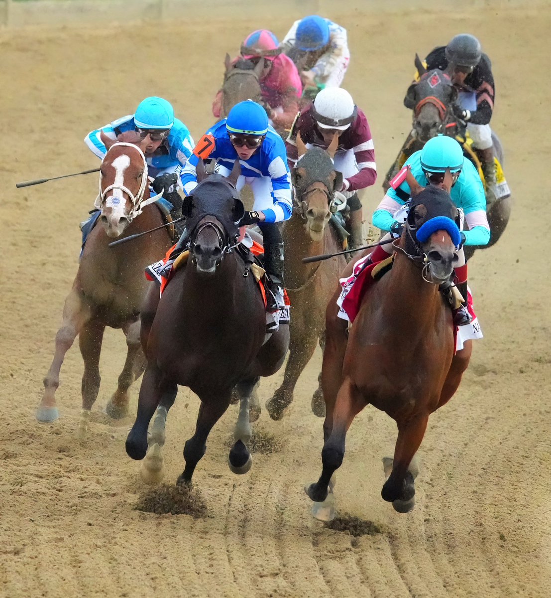 Now this is #Horse #Power All 7 @PreaknessStakes contenders rounding turn 4 #NationalTreasure for the #win @ChevyTrucks #DodgeTrucks you got nothin on these #Horses Photo: @jeffreypix