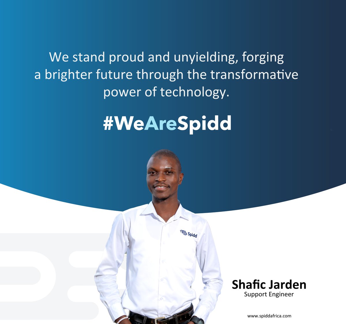 'We stand proud and unyielding, forging a brighter future through the transformative power of technology' - SHAFIC JARDEN,  Support Engineer  #WeAreSpidd

Start a Journey with Spidd Africa, visit: spiddafrica.com or Call: 041 4251138 #itmanagedservices  #itservices