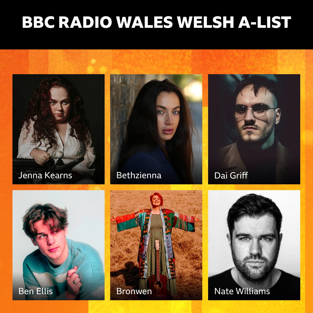 BBC Radio Wales (@bbcradiowales) on Twitter photo Six great songs: six brilliant acts. This is our Welsh A-List 🎶✨🏴🎧
🔶 <a href="/Bethzienna/">Bethzienna</a> 'Oh Lord'
🔶 <a href="/Dai_Griff_Pro/">DaiGriffProductions</a> ft <a href="/LunaLieLot/">Luna Lie Lot</a> 'Chains'
🔶 Nate Williams ft Raquel Rodriguez 'How Did We Get Here?'
🔶 <a href="/BronwenLewis_/">B R O N W E N</a> 'Look At Me'
🔶 <a href="/Jennakearns91/">🎥Jenna Kearns ♿️</a> 'Better'
🔶 Ben Ellis 'Sofia' Six great songs: six brilliant acts. This is our Welsh A-List 🎶✨🏴🎧
🔶 <a href="/Bethzienna/">Bethzienna</a> 'Oh Lord'
🔶 <a href="/Dai_Griff_Pro/">DaiGriffProductions</a> ft <a href="/LunaLieLot/">Luna Lie Lot</a> 'Chains'
🔶 Nate Williams ft Raquel Rodriguez 'How Did We Get Here?'
🔶 <a href="/BronwenLewis_/">B R O N W E N</a> 'Look At Me'
🔶 <a href="/Jennakearns91/">🎥Jenna Kearns ♿️</a> 'Better'
🔶 Ben Ellis 'Sofia'