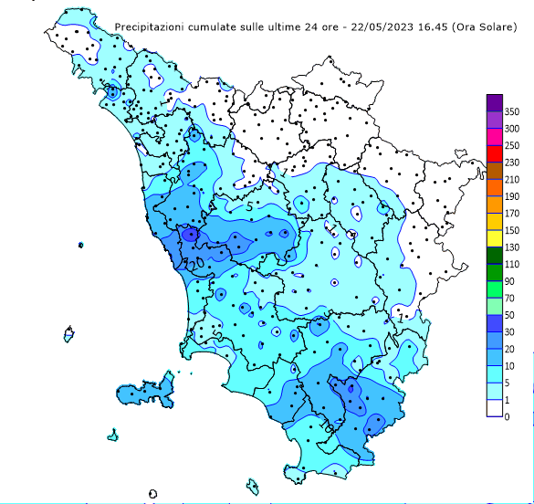 Monitoraggio precipitazioni Toscana - #allertameteoTOS - 22/05/2023 18:00 - CFR Toscana - cfr.toscana.it/index.php?IDS=…