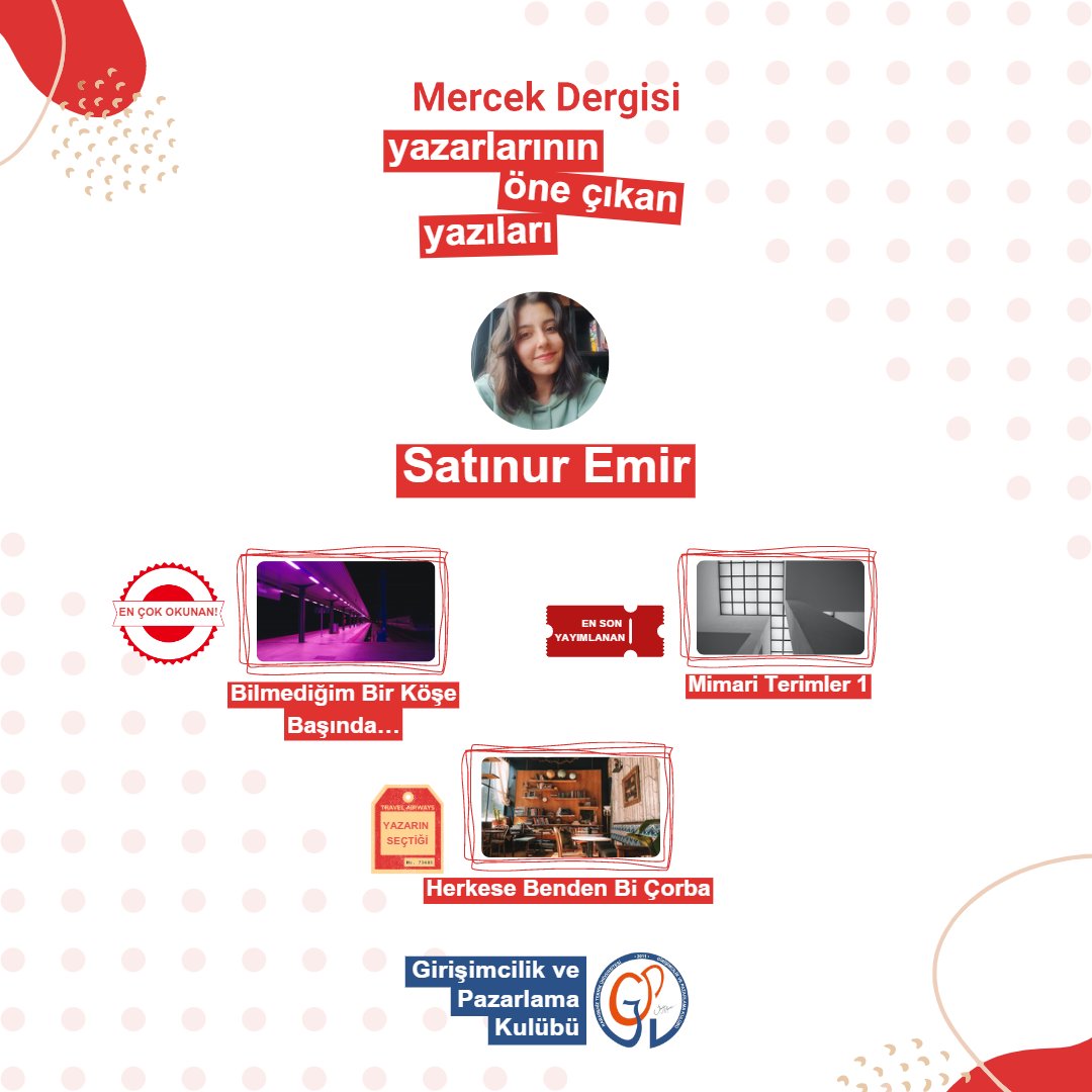 Mercek Dergisi yazarlarının öne çıkan yazıları ile karşınızdayız. 🥳 Yazarlarımızın yazılarını okumak ve yorum yapmak için; mercekdergisi.ktugipak.com/yazar/satinure…✨
Her Pazartesi ve Perşembe 18:00'de yeni paylaşımlar için takipte kal! 🎉