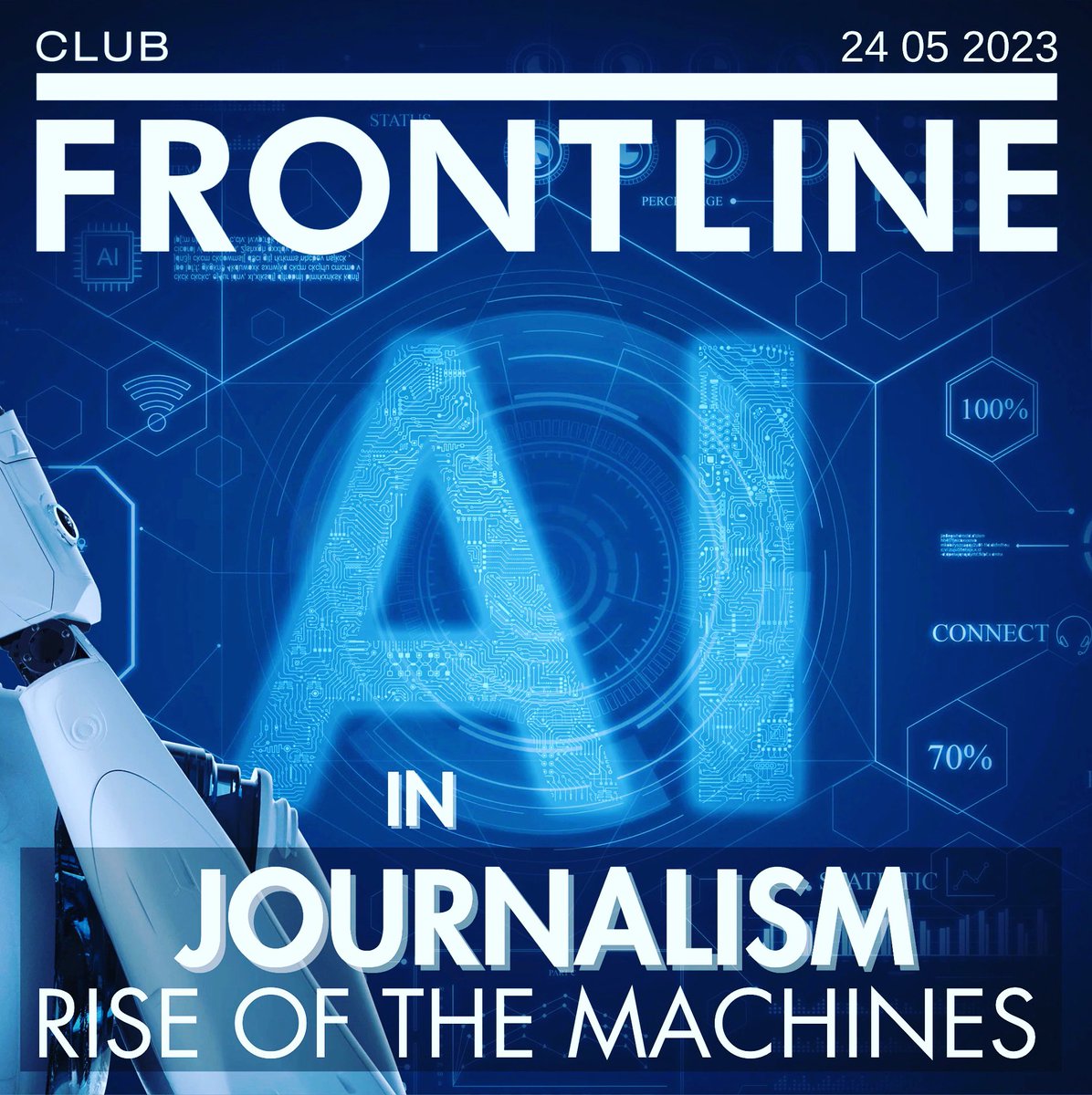 frontlineclub's tweet photo. Wednesday 7pm🎟 👉https://t.co/ZGVh16fdAJ👈 
Join us for a much-anticipated panel discussion on how AI is changing the face of journalism. @hare_brain 
PANEL Discussion #ai #reporters #events #talk #FrontlineClub #London https://t.co/qleYlLyKxF