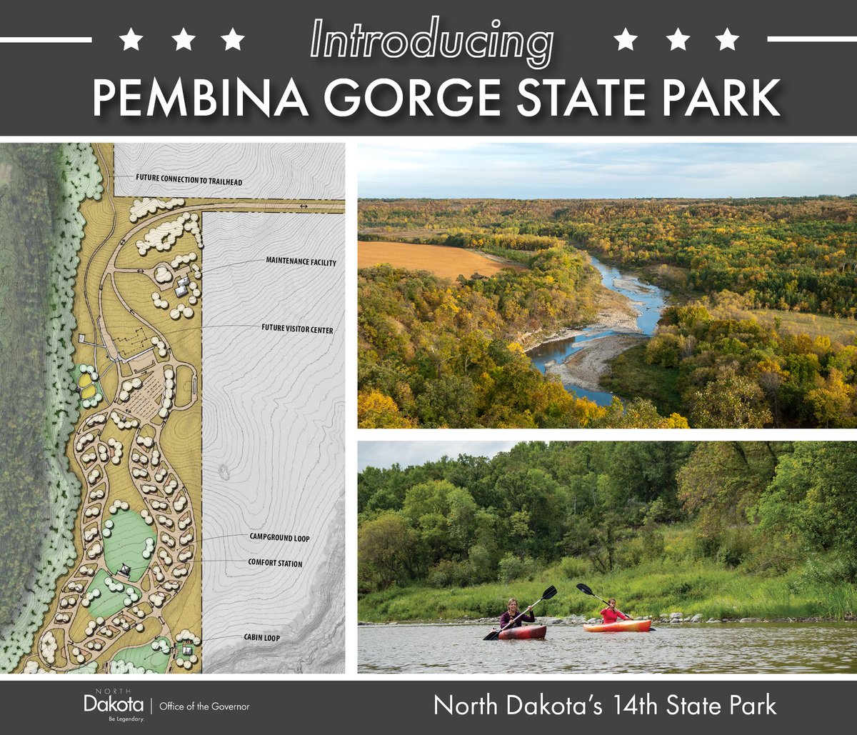 The Pembina Gorge is one of North Dakota's most beautiful areas and now, with secured funding, it will become our 14th state park. Grateful to the Legislature, @NDparkrec and local and regional stakeholders who helped bring this vision to reality. governor.nd.gov/news/burgum-an…