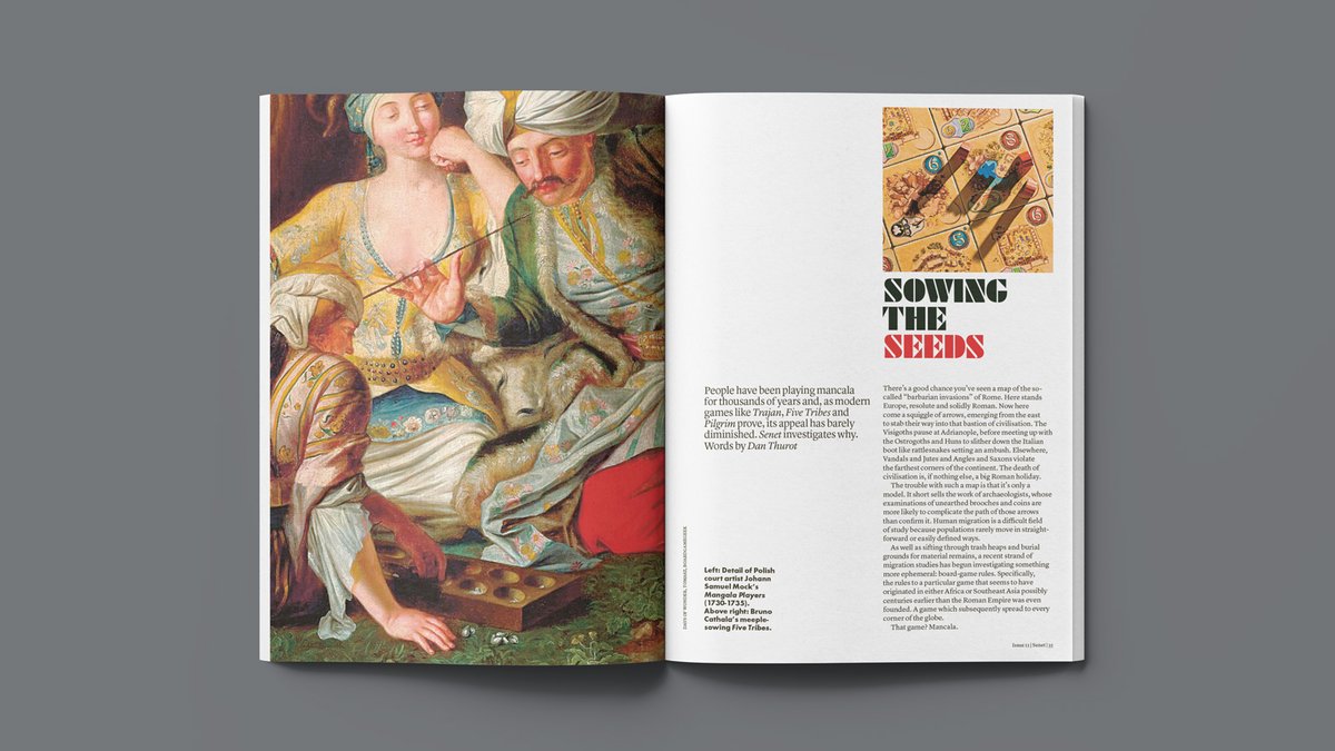 senetmagazine's tweet photo. Issue 11 is out now! Including @DanThurot‘s dive into the ancient game of mancala and how it became a modern gaming mechanism, featuring Bruno Cathala, @AlexWithIdeas and @sedjtroll. Go to https://t.co/DEvFXVxIn6 to order your copy or subscribe. #boardgamesarebeautiful https://t.co/Jw9EdLD8Zd