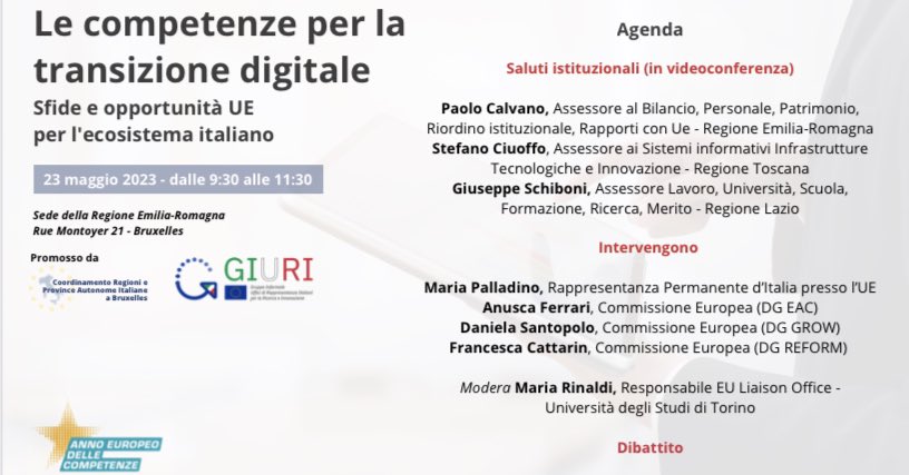 Le competenze per la transizione #digitale. Ne parleremo domani mattina online con @paolocalvano (Emilia R.) e Giuseppe Schiboni (Lazio). #Europa #future