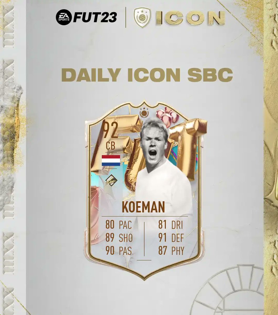 FUT23LEAKSS's tweet photo. 🚨 La Liga TOTS #FIFA23 #TOTS

New Daily Icon SBC confirmed!
🇳🇱 92 Ronald Koeman

For more leaks follow @FUT23LEAKSS &amp; @Sunnyfut23 https://t.co/0POSXjl0Bs