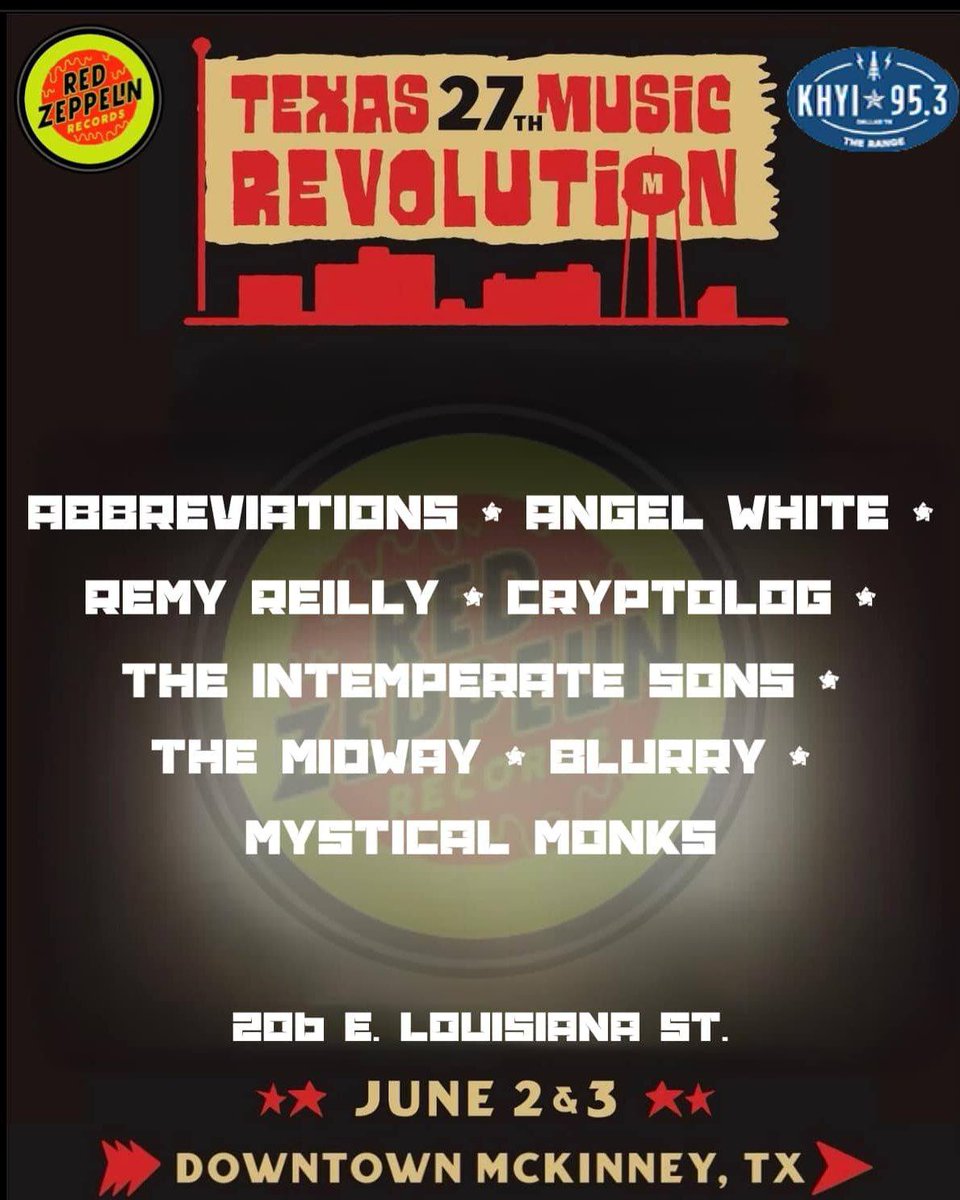 txmusicoffice's tweet photo. Our #MusicFriendlyTexas Community of @CityOfMcKinney is hosting @khyi 95.3 The Range's 27th annual #TexasMusicRevolution in downtown #McKinneyTX on June 2-3! @VisitMcKinney

Tickets: https://t.co/8Oe2uum2Vt https://t.co/FCFjUso80e