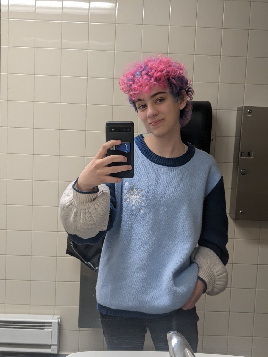 CrypticaEXE's tweet photo. Back in the school bathroom for #qsmptwtselfieday with my favorite sweater https://t.co/5D71uY7FV6