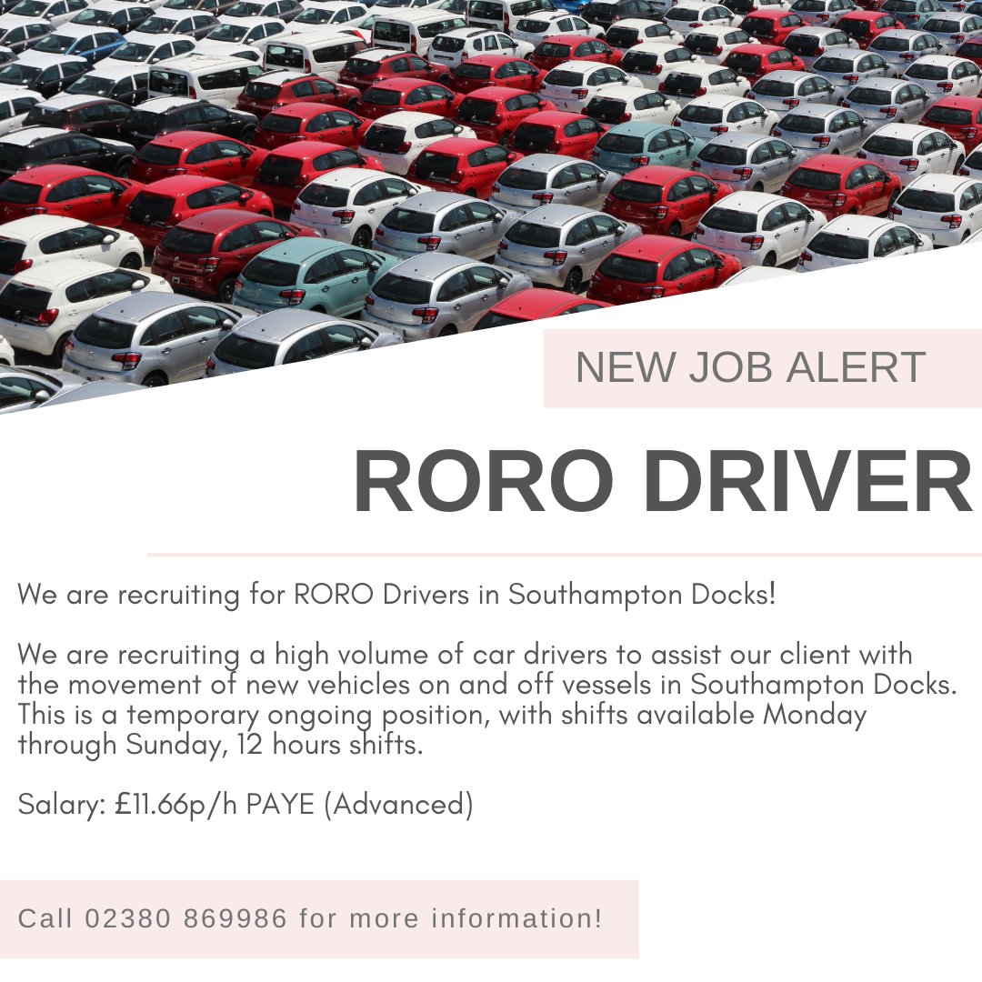 We are looking for Drivers in Southampton Docks! This is a temporary position, as and when the Vessels are in. For more info, call Mayday on 0238 0869986 ☎️

#Driving #Southampton #SotonDocks #CarDriving #DriverJob #ApplyToday #MaydayPersonnel #MaydayJobs #MaydayRecruitment