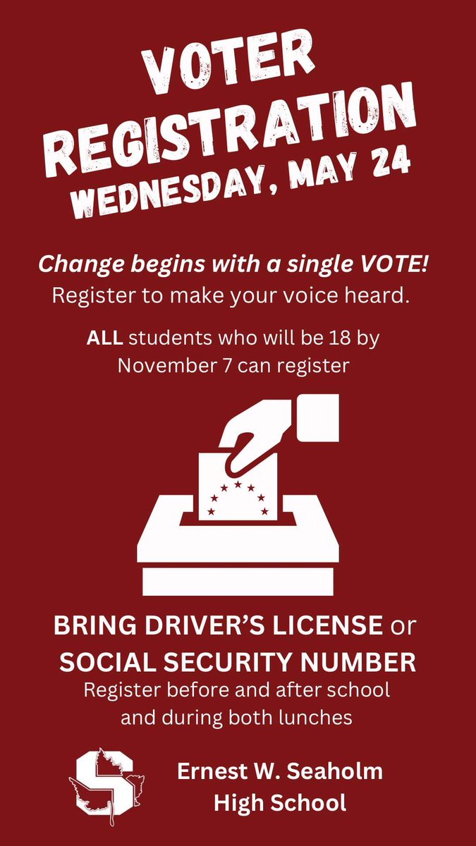 I'm excited Seaholm is able to help students take part in the electoral process. Registering is the first step!