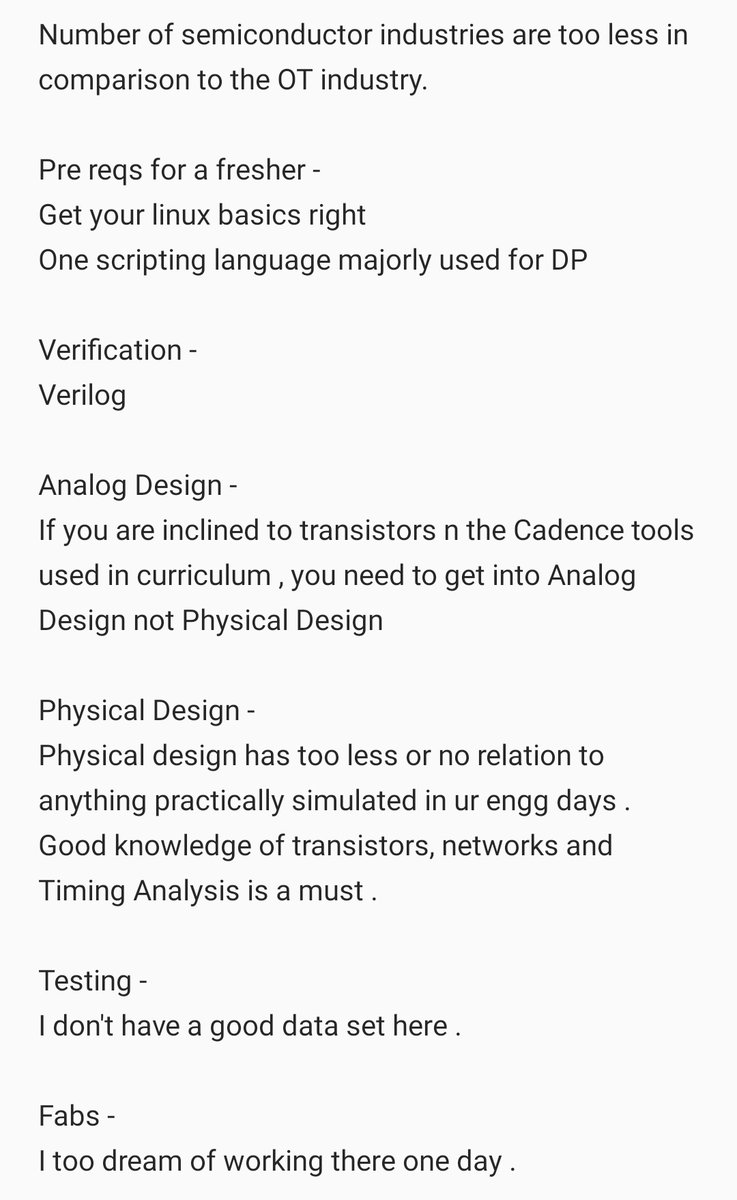 Sanjana_M6's tweet image. Answering few frequently asked questions in DM and the secret message box
I hope I have answered all your doubts
Best wishes to everyone planning to take up this exiting career path 
#semiconductor #Corporate #PhysicalDesign #AnalogDesign #Verification #Testing #Chipdesign #Chip
