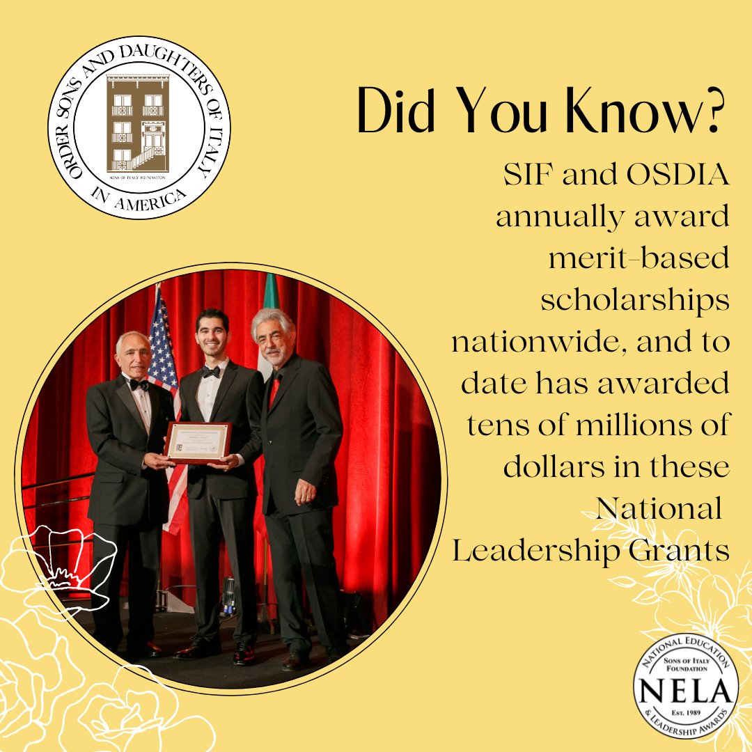 Sons_of_Italy's tweet photo. #SIFfacts: SIF and OSDIA annually award merit-based scholarships nationwide, and to date has awarded tens of millions of dollars in these National Leadership Grants
#OSDIA #SonsOfItaly #SIF #NELA #NelaGala https://t.co/YjKCONn9FP