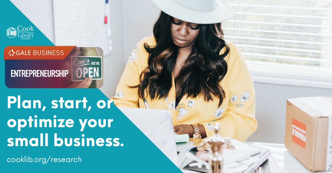 CookLibrary's tweet photo. Current and future #smallbusiness owners, did you know the Library can help you get info on starting, financing, and managing your business through the Gale Business database? It even has sample business plans! https://t.co/A1pddbNjhY
#entrepreneur #smallbiz #setupforsuccess https://t.co/tqow2kSoxH