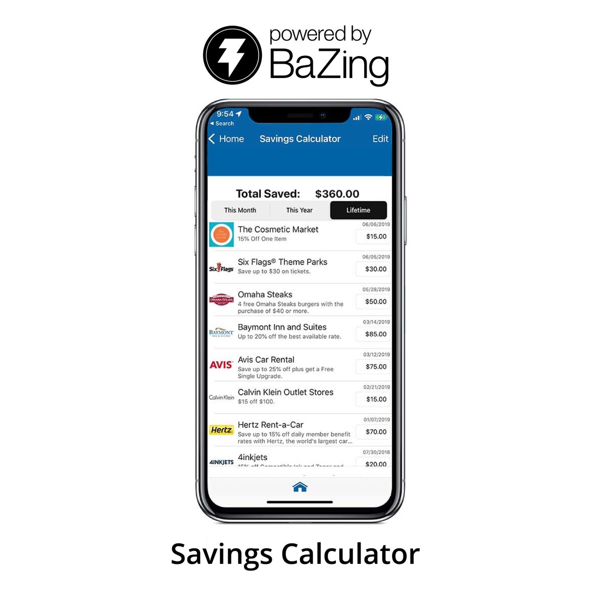 The Savings Calculator is a feature of BaZing that some customers may not know about. You can keep track of your savings every time you use your BaZing Discounts! This is a handy tool for all the budget nerds out there. Spread the word!