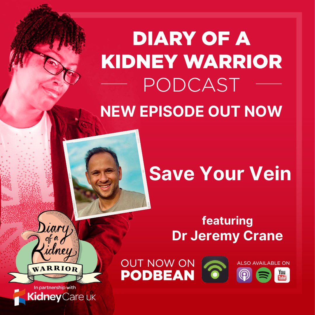 🎙️ #DiaryofaKidneyWarrior #Podcast Ep 86: Save Your Vein is out now! ⬇️ kidneycareuk.org/about-kidney-h…
 
🏥 Consultant Transplant & Vascular Surgeon, Dr Jeremy Crane, talks with Dee about vein preservation. 

🔴 They discuss the #SaveYourVein campaign and much more!

#HealthPodcast #CKD