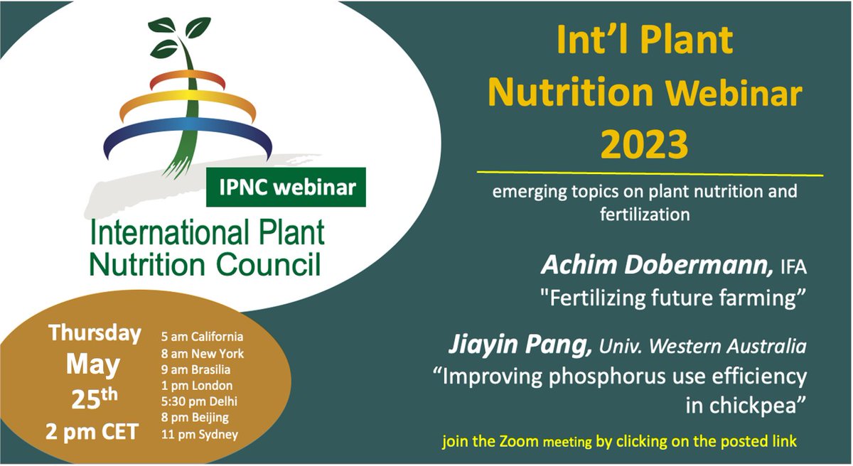 Marta Vasconcelos (@martawilton) on Twitter photo Join us this Thursday at 2 pm CET for the 2nd seminar from the International Plant Nutrition Council! The webinar is free and will have the participation of Achim Dobermann <a href="/FertilizerNews/">International Fertilizer Association</a>, and Jiayin Pang <a href="/UWAresearch/">UWA Research</a>. See you soon!
videoconf-colibri.zoom.us/j/97036142908?… Join us this Thursday at 2 pm CET for the 2nd seminar from the International Plant Nutrition Council! The webinar is free and will have the participation of Achim Dobermann <a href="/FertilizerNews/">International Fertilizer Association</a>, and Jiayin Pang <a href="/UWAresearch/">UWA Research</a>. See you soon!
videoconf-colibri.zoom.us/j/97036142908?…