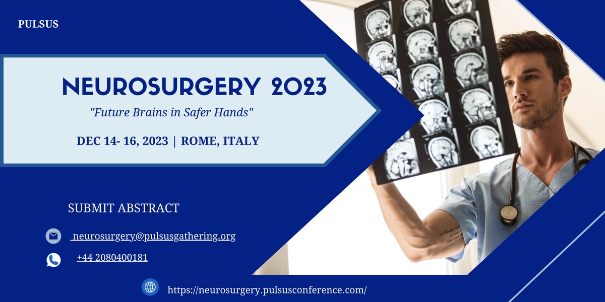 There are more advancements in #neurosurgery that involve #minimallyinvasivesurgery like #stereotacticradiosurgery,
#endoscopicneurosurgery to improve life.

To know and learn more!  join us in #Rome, Italy to attend #NeurosurgeryConference2023!

Website: bit.ly/2pCLqSP