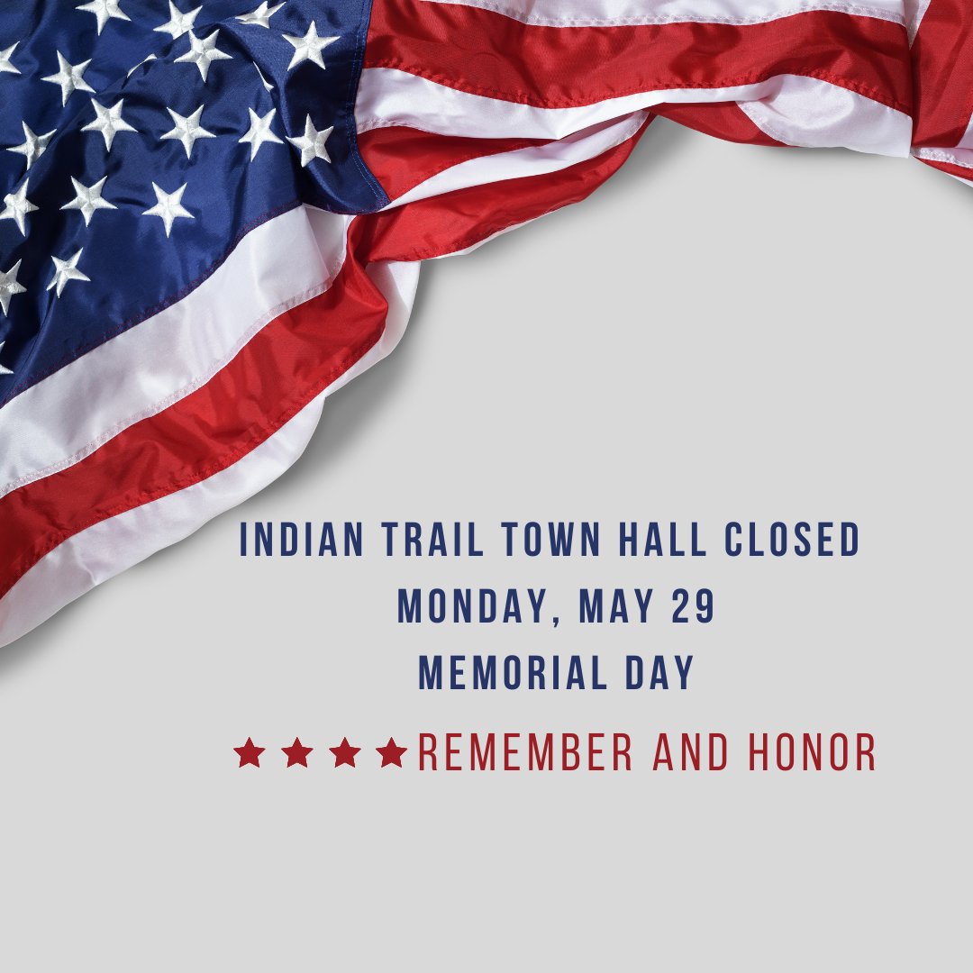 IndianTrailGOV's tweet photo. This Memorial Day, we remember and honor those who made the ultimate sacrifice serving our country.

Town Hall is closed today, but we invite you to join us for a Memorial Day Observance Ceremony at the James B. Crump VFW Post 2423 beginning at 11am. https://t.co/xKNLGxrMX5