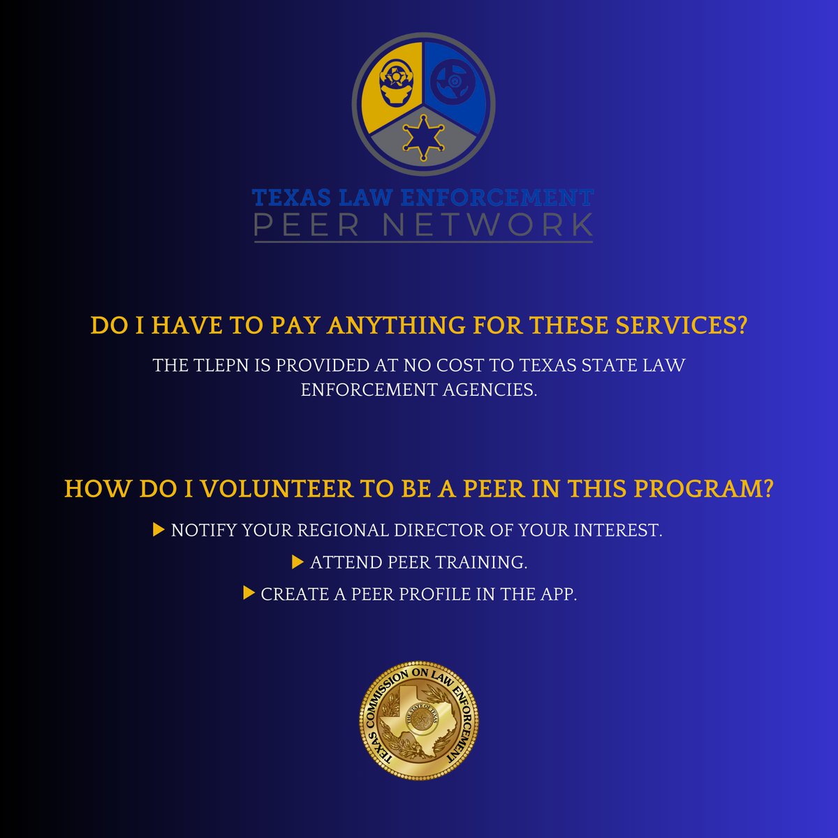 TCOLE's tweet photo. TCOLE is proud to support the @TLEPeerNetwork 

Download the TLEPN App today, before you ever need it.

#MentalHealthAwarenessMonth https://t.co/a9WUMqbHpe