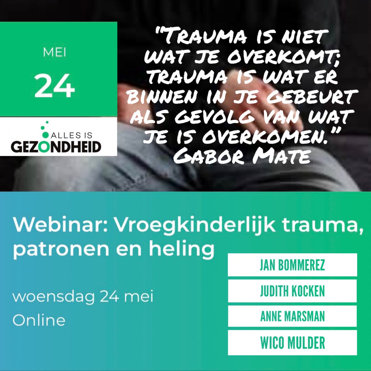 Wico Mulder (@wicommunicate) on Twitter photo Webinar: Vroegkinderlijk trauma, patronen en heling. Ben je erbij? Geef je op via allesisgezondheid.nl/evenementen/we… #EMHW #ACE <a href="/MinVWS/">Ministerie van VWS</a> @AiGezondheid <a href="/MentaalMissie/">MissieMentaal</a> Webinar: Vroegkinderlijk trauma, patronen en heling. Ben je erbij? Geef je op via allesisgezondheid.nl/evenementen/we… #EMHW #ACE <a href="/MinVWS/">Ministerie van VWS</a> @AiGezondheid <a href="/MentaalMissie/">MissieMentaal</a>