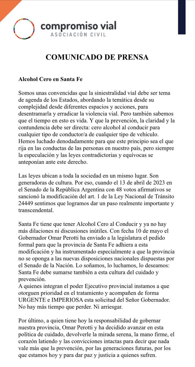 CompromisoVial's tweet photo. 👉 COMUNICADO 
#AlcoholCero para Santa Fe. 
Solicitamos a @CamaraDipSF acompañen y aprueben el proyecto enviado por el Gobernador @omarperotti @GobSantaFe a la legislatura para la URGENTE aprobación de esta nueva normativa https://t.co/VMiWz4ph3u