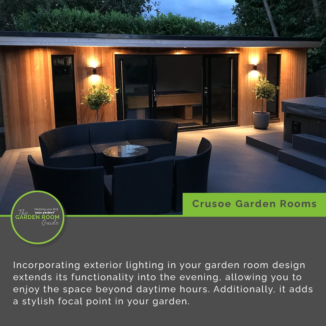 . @crusoerooms recognises the importance of exterior lighting in extending the usability and style of an outdoor room, which is why they include it as a standard feature.