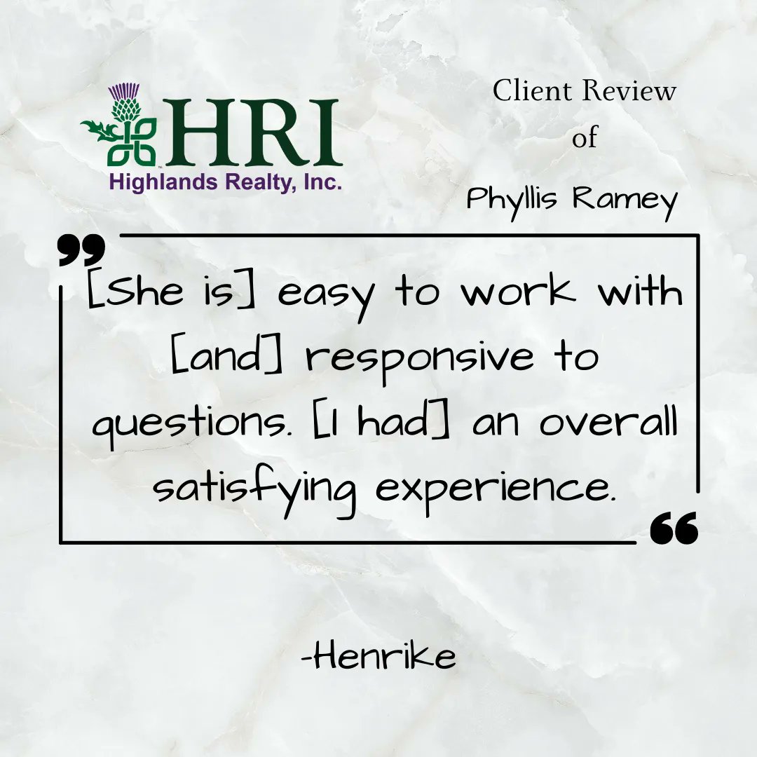 highlandsrealty's tweet photo. #Thankyou Henrike for taking the time to tell us about your experience with Phyllis! #customerreview #satisfiedclient https://t.co/GibIgoizcS